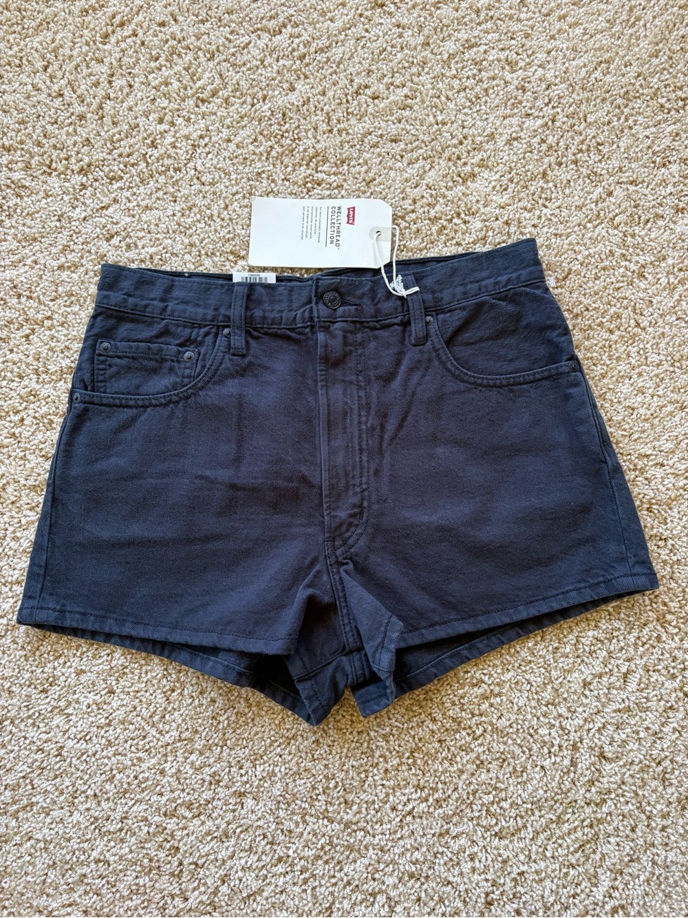 Levis Wellthread Ribcage Shorts 31 Black Cottonized Hemp High Rise Denim